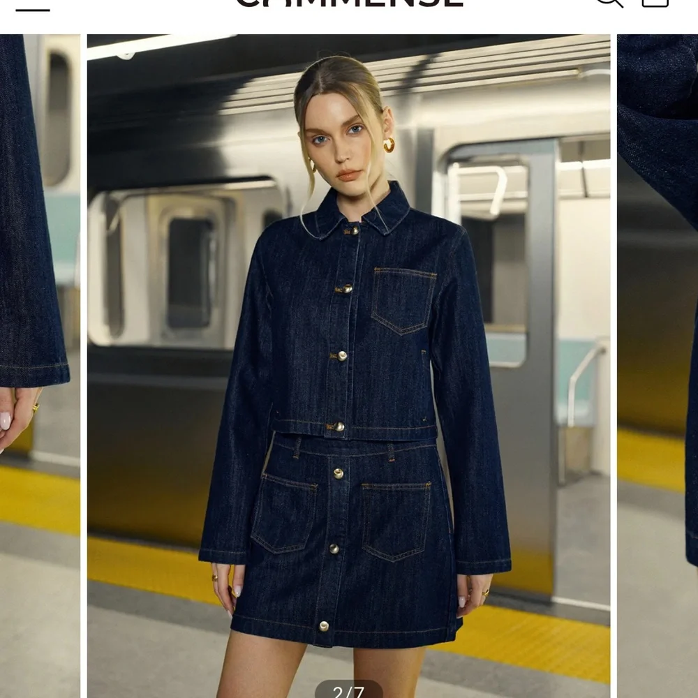 👖🚙👥Dark Blue Button-Front Denim Mini Skirt